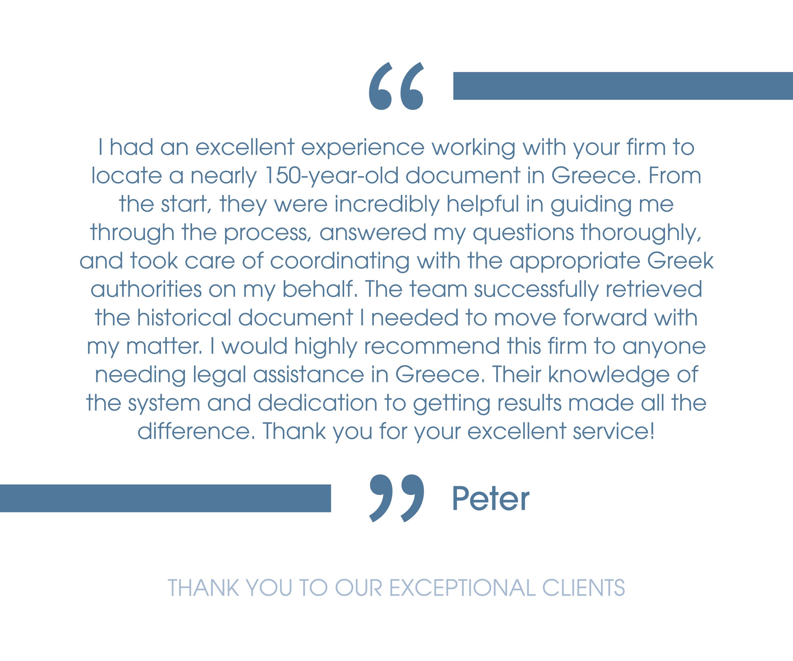Testimonial from Peter to Davari Tripidakis Law Group